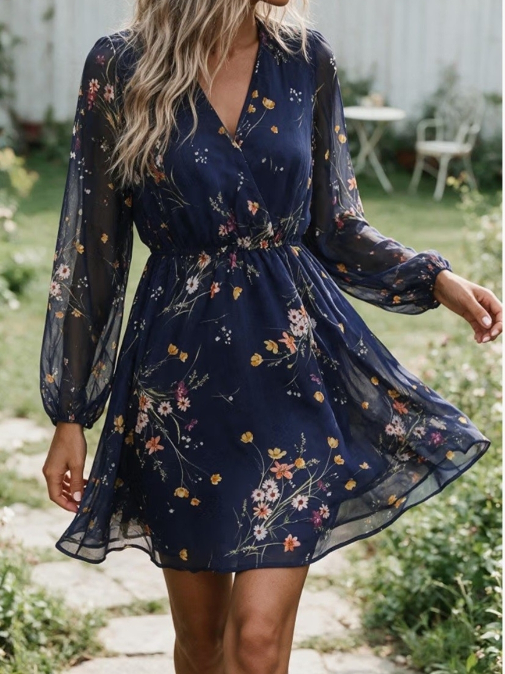 Cupshe Navy Floral Wrap Mini Dress